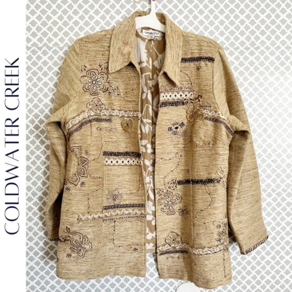 COLDWATER CREEK Tan Mixed Media Open Front Jacket - Size 1X - Picture 1 of 9